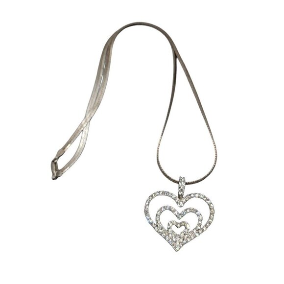 Nolan Miller Triple Crystal Heart Pendant 20" Mark Wasserman Samara Herringbone - Picture 10 of 12